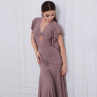 Ballroom Dance Leotard Flutter Sleeve Lace Inset Ruched Bodysuit, view 5