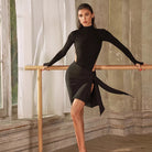 Latin Dance Leotard Mock Neck Side Cutout Long Sleeve Bodysuit, view 7