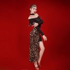 Leopard wrap Latin dance skirt, front view