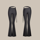 Ruched Latin Dance Pants High Waist Knot Tie Flared Practice Trousers, view 2