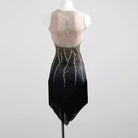 Black illusion yoke crystal drip dress, back view on mannequin