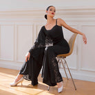 Ballroom Dance Leotard One Shoulder Lace Bell Sleeve Bodysuit, view 6