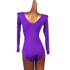 TTdancewear purple mesh long sleeve Latin dance bodysuit, V back view
