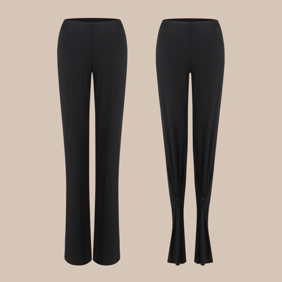 Low Waist Latin Dance Pants Straight Leg Slit Hem Practice Trousers, view 2
