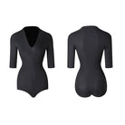 Latin Dance Leotard Half Sleeve Deep V Mock Neck Bodysuit, view 7