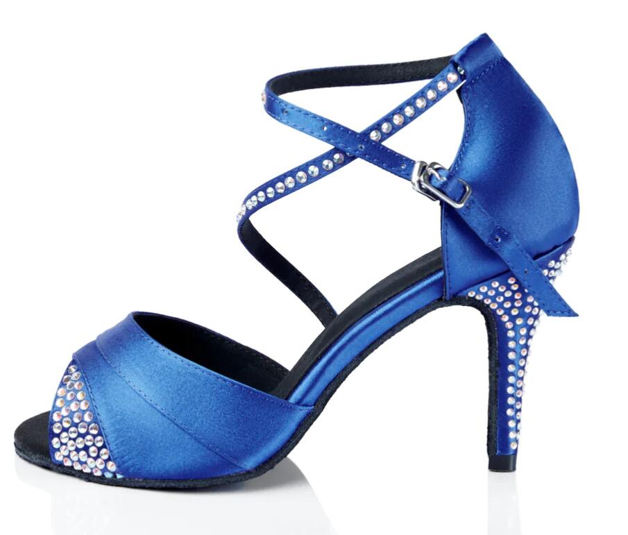 Blue Rhinestone Latin Dance Shoes Salsa Ballroom Dance Shoes
