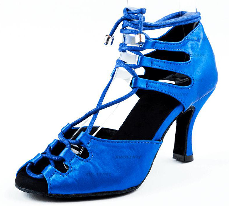 Blue Lace Up Latin Ballroom Shoes Comfortable Salsa Dancing Shoes