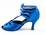 Blue Lace Up Latin Ballroom Shoes Comfortable Salsa Dancing Shoes
