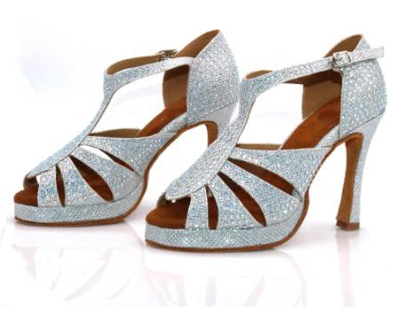 Silver Glitter Rhinestones Samba Platform Dance Shoes High Heels