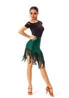 Green fringe Latin dance skirt, back side view