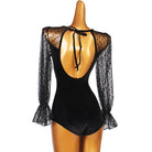 Ballroom Dance Leotard Velvet Polka Dot Tulle Open Back Bodysuit in Black, back view