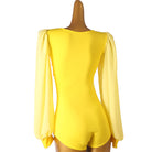 Ballroom Dance Leotard Yellow Sweetheart Long Sleeve Bodysuit in Yellow, back view