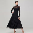 Black Ballroom Dance Dress Mesh Mock Neck Sweetheart Tulle Hem Dress, on model