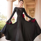 Ballroom Dance Dress Bell Sleeve Rose Waist Flower Big Swing Dress, on model