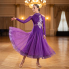 Scroll Applique Halter Ballroom Dance Dress Cold Shoulder Long Sleeve