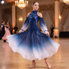 Navy to white ombre ballroom dress with rose embroidery and cold shoulder sleeves
