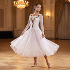 Floral Applique Ballroom Dance Dress Rhinestone Neckline Tulle Skirt