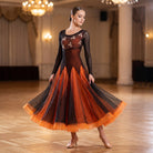 Floral Beaded Ballroom Dance Dress Black Mesh Overlay Godet Skirt