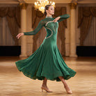 Mock Neck Rhinestone Ballroom Dance Dress Beaded Collar Godet Skirt