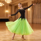 Neon Green Ballroom Dance Dress Black Rhinestone Bodice Tulle Skirt