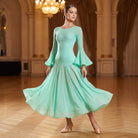 Mint Green Ballroom Dance Dress Rhinestone Sweetheart Bell Sleeve