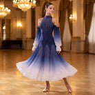 Beaded Fan Collar Ballroom Dance Dress Cold Shoulder Ombre Skirt