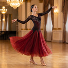 Black Red Ballroom Dance Dress Rhinestone Rays Fringe Mesh Sleeve