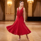 Beaded Fringe V Bodice Ballroom Dance Dress Sleeveless Godet Skirt