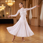 White Ballroom Dance Dress Beaded Fringe Shoulders Stone Collar