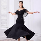 Ballroom Dance Skirt Ruched High Waist Mermaid Flare Practice Skirt, on model