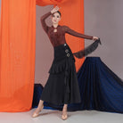 Black rhinestone buckle ballroom practice skirt seen from the front