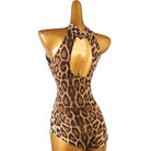 Latin Dance Leotard Leopard Print Halter Open Back Bodysuit in Leopard, back view