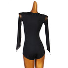 Latin Dance Leotard Rhinestone Ring Ruched Sweetheart Bodysuit in Black, back view