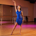 Royal Blue Latin Dance Dress Crystal Scatter Tassel Skirt Strap Back