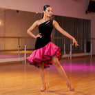 One Shoulder Latin Salsa Dance Dress Contrast Curled Ruffle Skirt