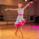 Printed Latin Salsa Dance Dress Satin Belt Ruffle Skirt