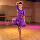 Open Back Latin Salsa Dance Dress Ruched Waist Flared Hem