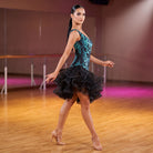 Animal Print Latin Salsa Dance Dress V Neck Organza Ruffle Skirt
