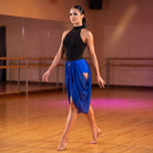 Draped Skirt Latin Salsa Dance Dress High Neck Keyhole Tassel Tie