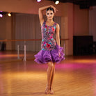 Rose Leopard Latin Salsa Dance Dress Laced Back Full Organza Skirt