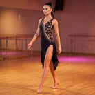 Crystal Sash Latin Salsa Dance Dress Nude Insert Pointed Fringe Hem