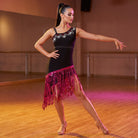 Sequin Fringe Latin Salsa Dance Dress Studded Strap Diagonal Hip