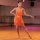Orange Fringe Latin Salsa Dance Dress Crystal Bust Band Wide Straps