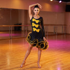 Yellow Rose Latin Salsa Dance Dress Raised Applique Gold Organza Hem