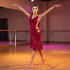 Stone Mesh Latin Salsa Dance Dress Cowl Drape Asymmetric Wrap Skirt