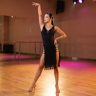 Strap Cutout Latin Salsa Dance Dress V Neck Tiered Fringe Skirt