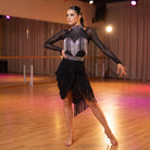 Silver Bead Cape Latin Salsa Dance Dress Stone Belt Draped Wrap Skirt