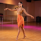 Nude Stone Yoke Latin Salsa Dance Dress Petal Fringe Wrap Hem