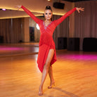 Chevron Stone Latin Salsa Dance Dress Long Sleeve Pointed Fringe Hem