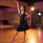 Bead Drop Latin Salsa Dance Dress V Neck Pleated Ruffle Hem